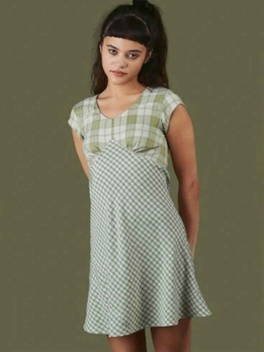 UNIF Green Plaid Mini Dress Thyme Large
